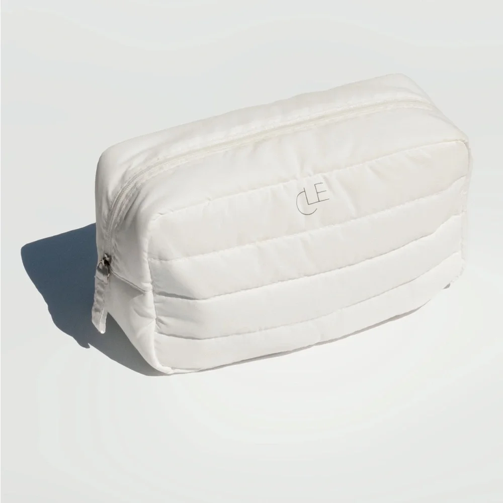 White Puffer Quilted Cosmetic Bag